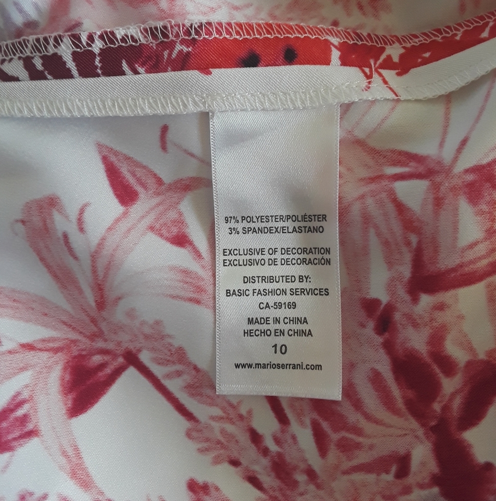 Floral Red and White Sleeveless Dress. Size: 10. - Picture 4 of 4